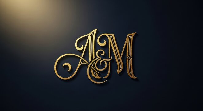 Elegant Golden Monogram AM with Ampersand on Dark Background.