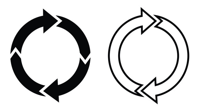 Circular arrow arrangement in black and white silhouette