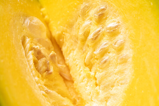 A close-up of the inside of a pumpkin after it has been cut open. pumpkin close up