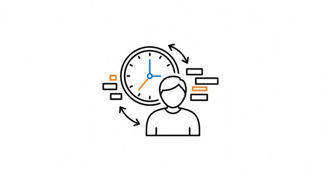 Time Management and Productivity Concept with Person and Clock Icon.