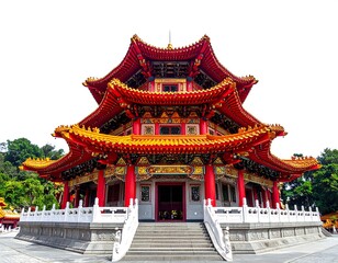 Fototapeta premium A traditional Asian temple with red and gold accents and multiple tiers