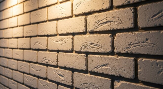 Rustic white brick wall texture with warm side lighting.