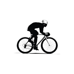 Obraz premium Cyclist silhouette riding a racing bike demonstrates high speed training and competitive endurance sport performance on a flat isolated background for fitness media.