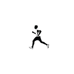 Obraz premium Runner silhouette demonstrates an athletic individual in motion, capturing the dynamic energy of professional sports training against a clean white background for design.