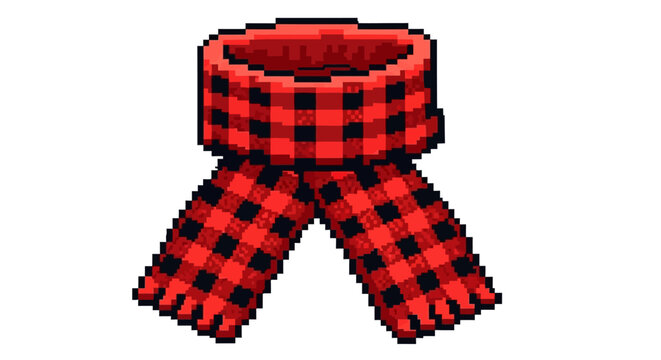 Pixel Art Red and Black Buffalo Plaid Scarf.