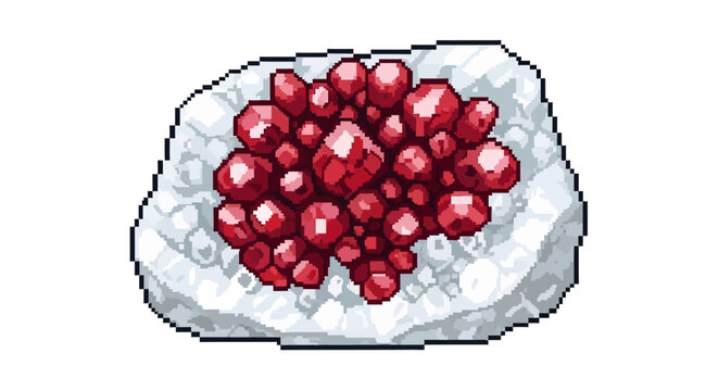 Pixel Art Red Garnet Crystal Geode Cluster.