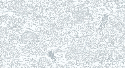Coral Reef Coloring Page with Marine Life and Sea Turtles © Klumbrak