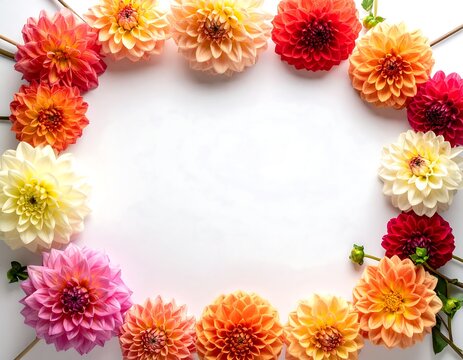 A vibrant floral arrangement of dahlias in a circular pattern