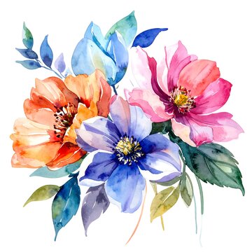 A vibrant floral arrangement with blue, orange, and pink flowers