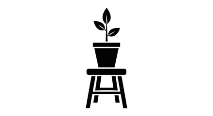 Fototapeta premium Vector illustration of potted plant on a wooden stool icon on a transparent background