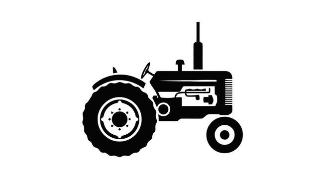 Vector illustration of black silhouette of a farm tractor on a transparent background