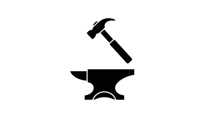 Vector illustration of hammer and anvil icon, blacksmith tool symbol on a transparent background