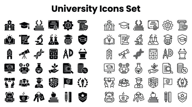 University Icons Set Displays Various Educational Symbols and Logos