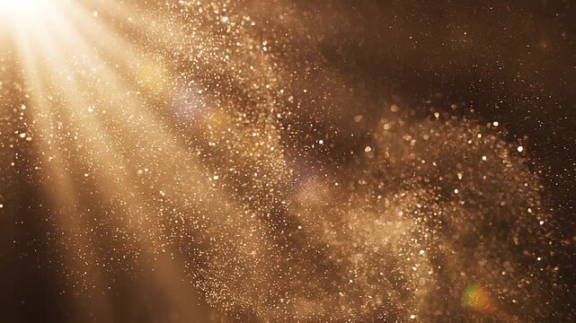 Shimmering particles flying through the air with warm sunlight shining
