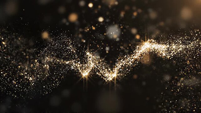 Shimmering particles are flying through the air in a dark environment.