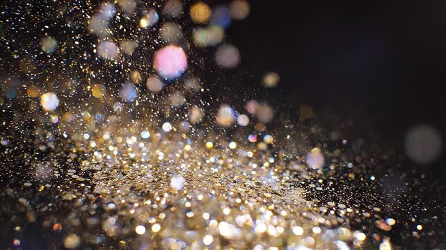 Shimmering particles are flying through the air with sparkling lights.