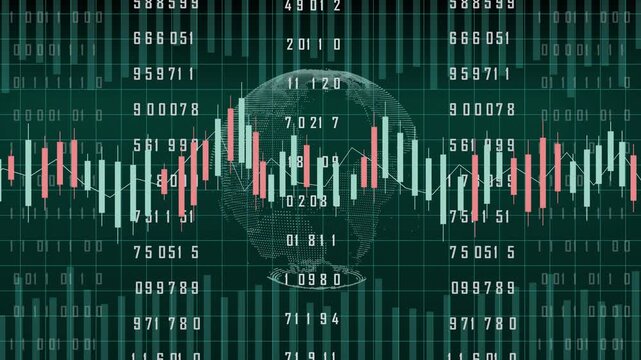 Global Trading and Stock Market Data Visualization with Earth Globe, International Finance and Business Network Concept Background