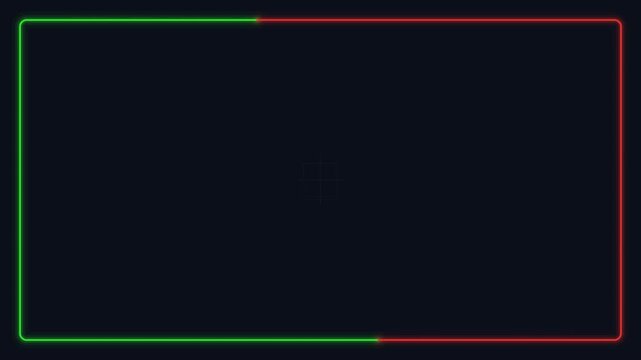 Minimalist rectangular graphic with green and red corners on a dark background, representing a progress bar or status indicator