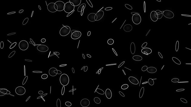 Abstract Microscopic View of Cellular Organisms and Particles Floating in Dark Space with White Outlines