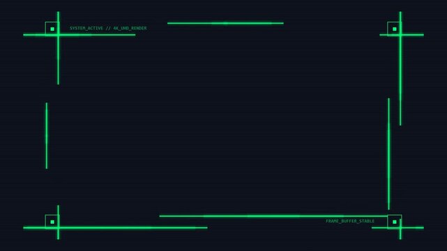 Abstract glowing green technological frame on a dark digital background, encapsulating a conceptual vision of data visualization and futuristic interface design for modern applications