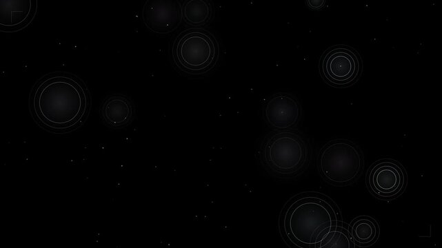 Abstract Dark Background Featuring Glowing Concentric Circular Patterns and Soft Ethereal Orbs for Futuristic Digital Design