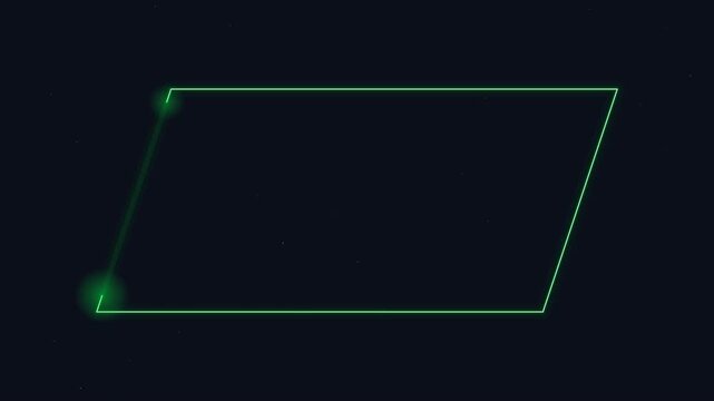 Vibrant glowing green parallelogram with dynamic light points, depicting abstract digital architecture and futuristic technological connection
