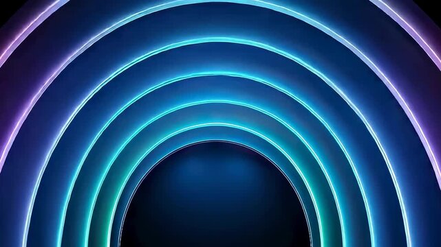 Glowing neon circular podium for product presentation. Abstract stage background for commercial marketing and design showcase. Futuristic metal ring light structure.