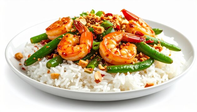 stir fried shrimp with rice green beans and roasted peanuts