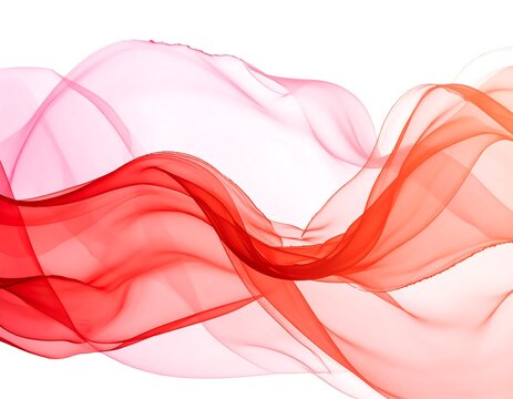 A vibrant, flowing abstract design with layered, wavy red and pink translucent lines