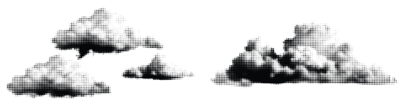 Abstract halftone dotted cloud shapes vector illustration transparency