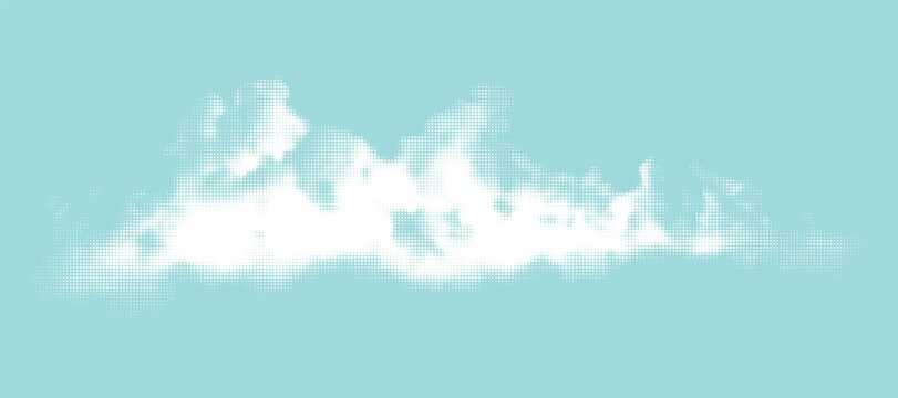Abstract halftone dotted cloud shape vector illustration in sky