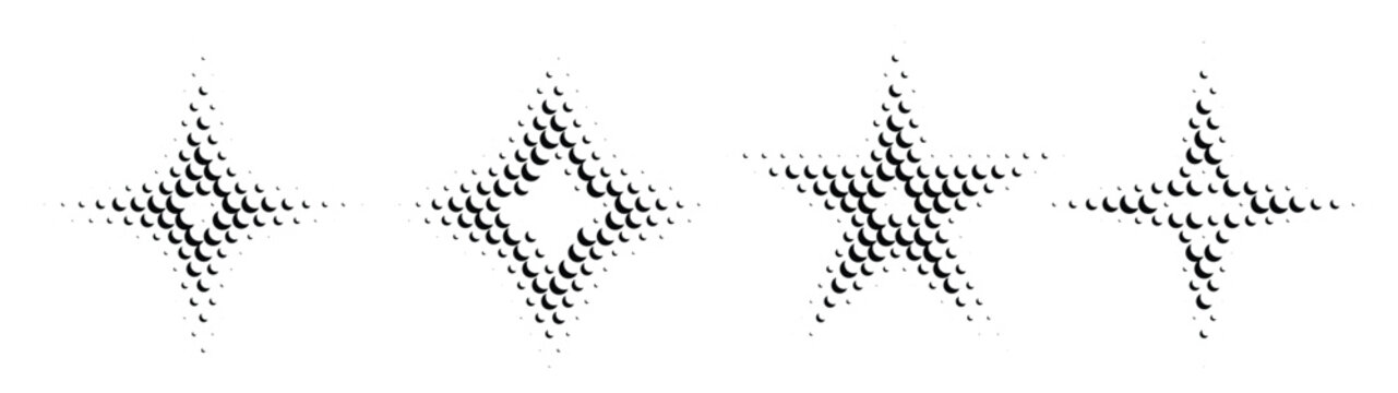 Abstract star geometric elements in halftone dot pattern