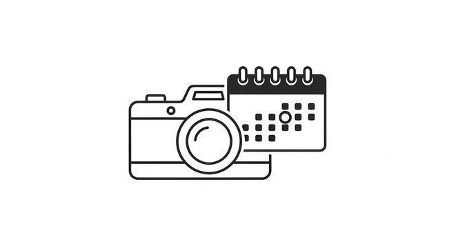 Camera and Calendar Icon Representing Photography Schedule or Planning.
