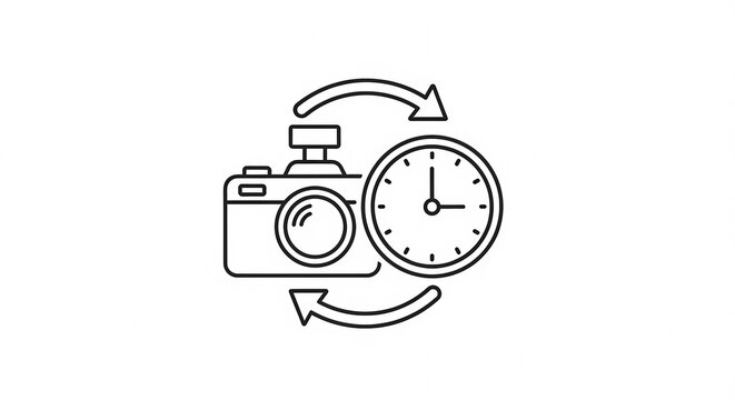 Camera and Clock Icon Representing Photography Time Management.