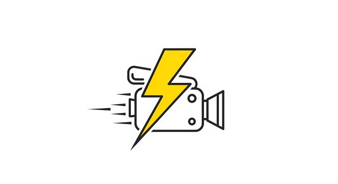 Fast Video Camera Icon with Lightning Bolt Symbol.