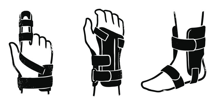 Body support braces, medical splint icons, injury recovery
