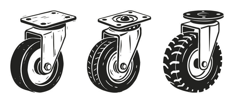 Casters industrial wheels black white on transparent background device