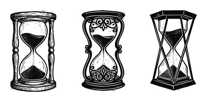Decorative hourglass timers with falling sand vector illustration