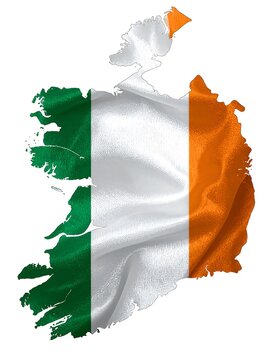 A vibrant map of Ireland with the Irish flag colors on a white background