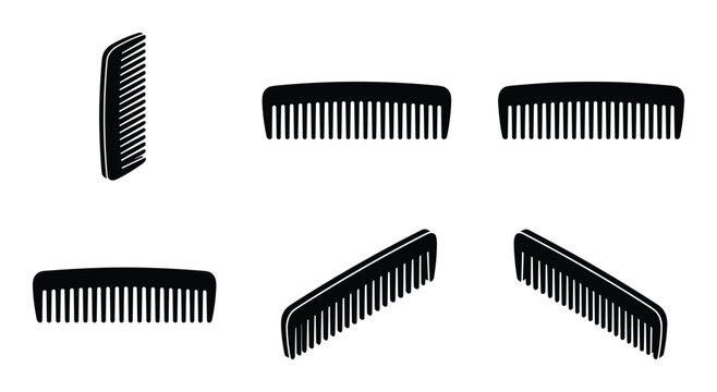 Hair combs, different views, hair care accessories, personal grooming
