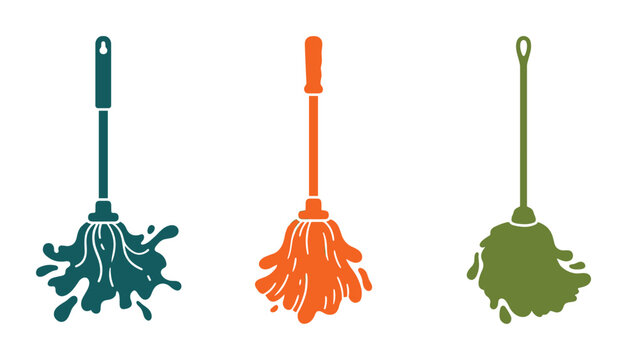 Housework equipment icons, cleaning service tools, mop set