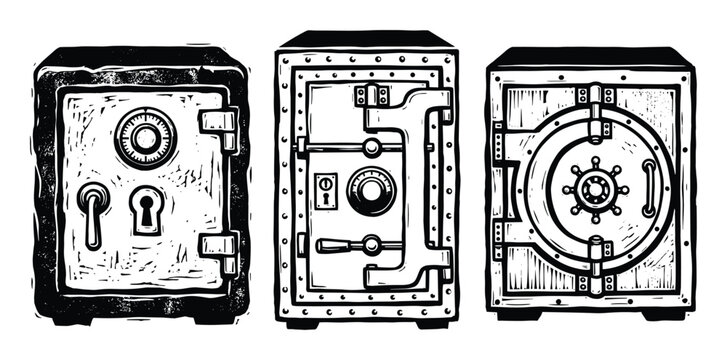 Illustration of old safe box, vault, security