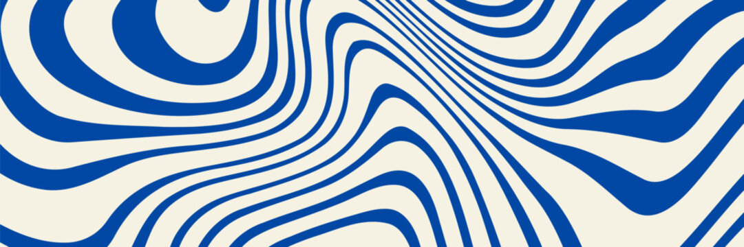 Abstract Wavy Stripe Vector Background - Blue and Cream Psychedelic Optical Illusion Pattern. Vector illustration