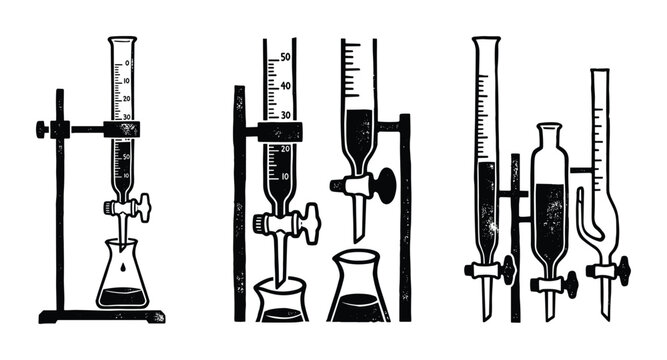 Science laboratory glassware, chemical titration tools set