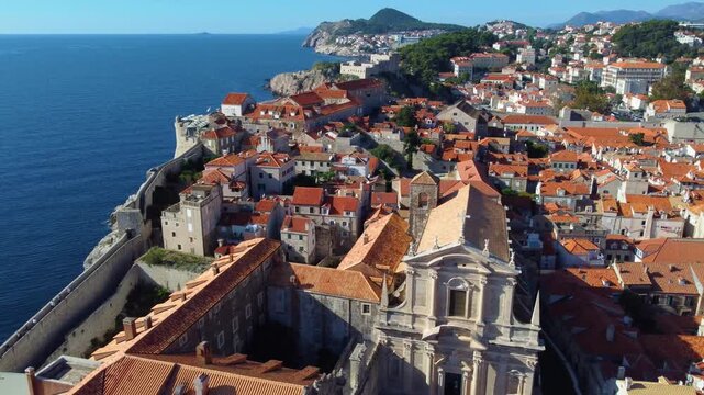 Aerial view of dubrovnik old town with st. Ignatius church