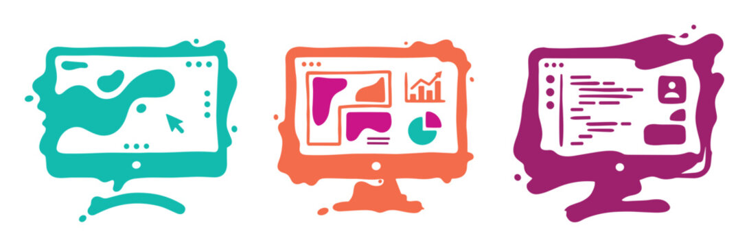 Technology display icons, digital interface, software theme