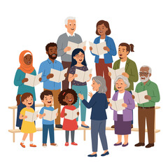 Obraz premium Diverse choir group singing with open books