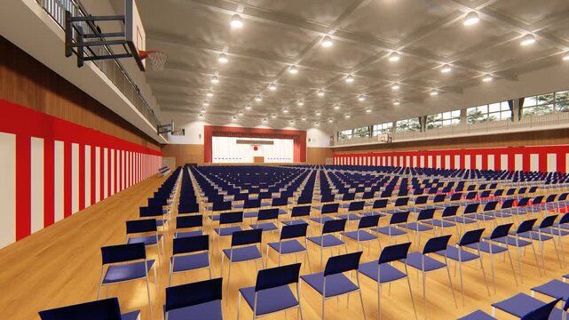学校の体育館で行われる卒業式会場 3DCG動画