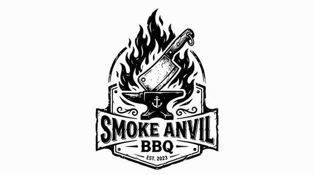 Smoke Anvil BBQ logo emblem design.