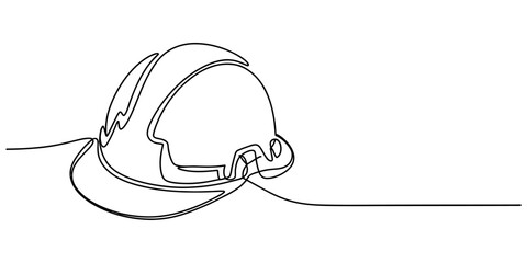 Fototapeta premium Continuous one line drawing of a construction safety hard hat helmet Vector, illustration